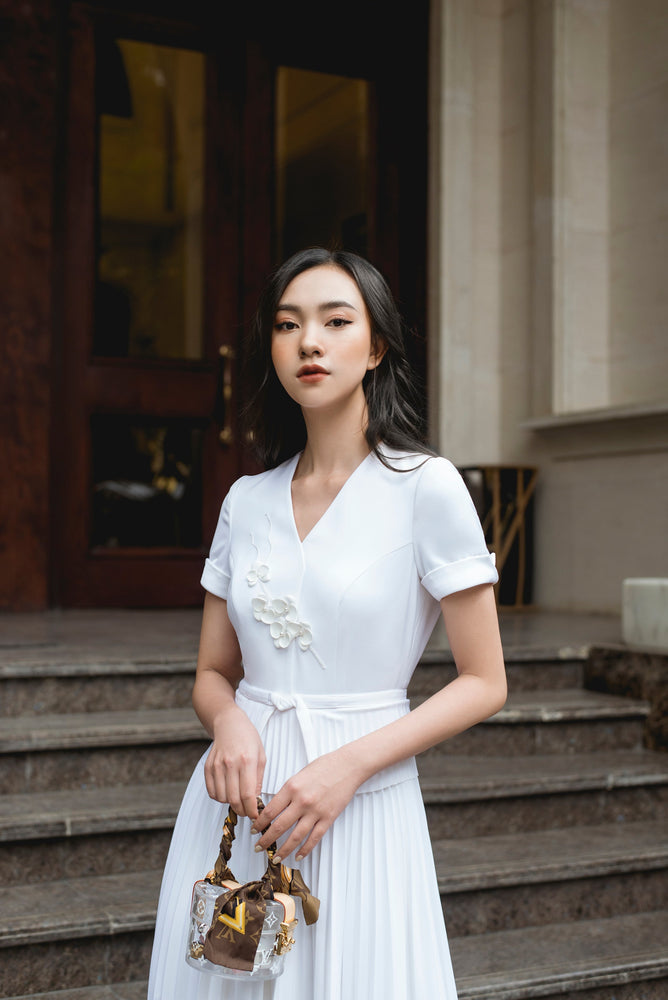 White - Orchid Pleat Dress