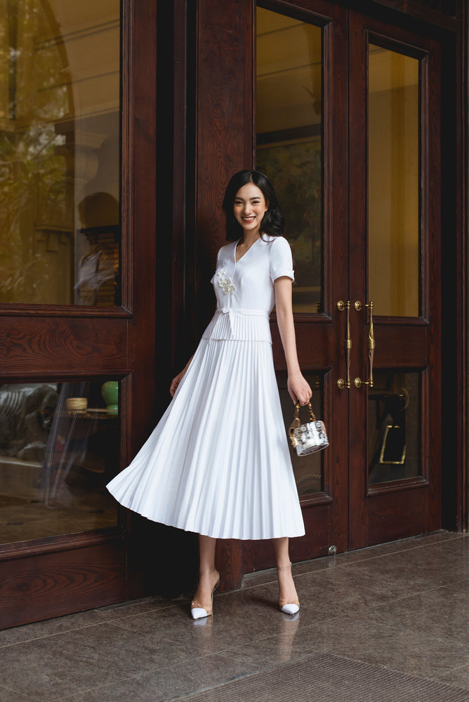 White - Orchid Pleat Dress