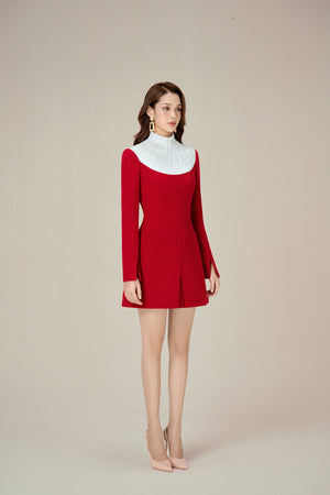RED SMOCKED MINI DRESS