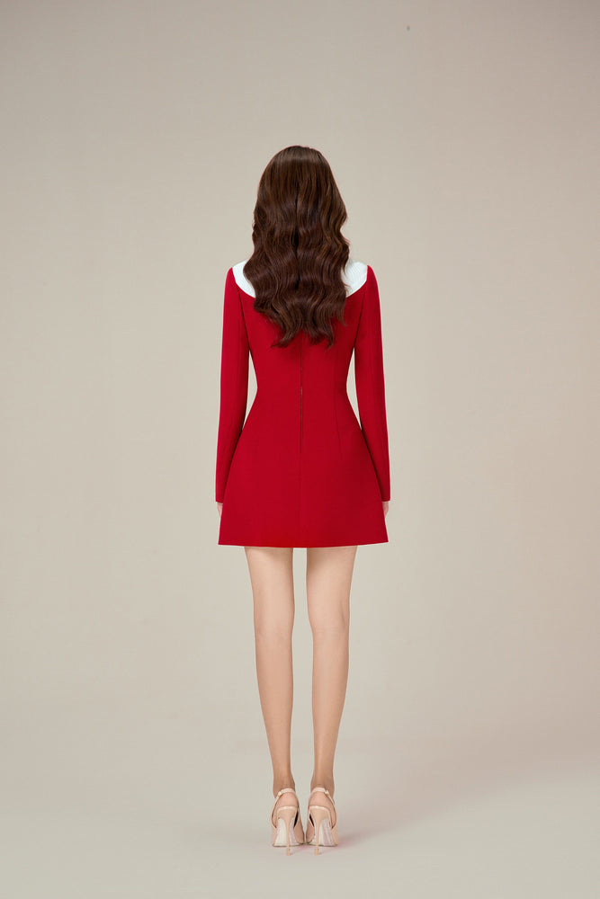 RED SMOCKED MINI DRESS