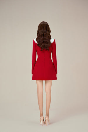 RED SMOCKED MINI DRESS