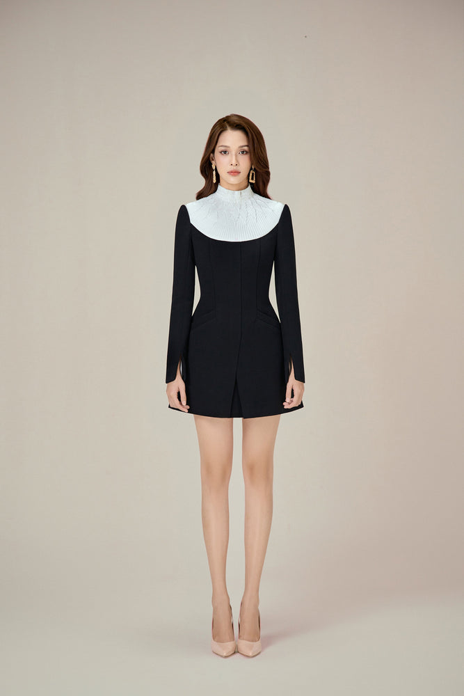 BLACK SMOCKED MINI DRESS