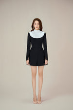 BLACK SMOCKED MINI DRESS