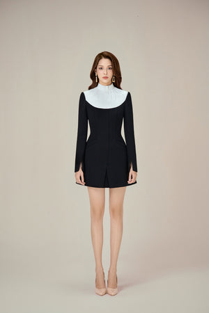 BLACK SMOCKED MINI DRESS
