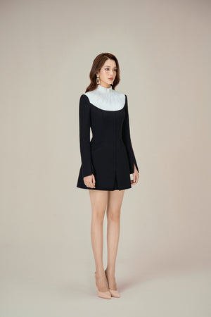 BLACK SMOCKED MINI DRESS