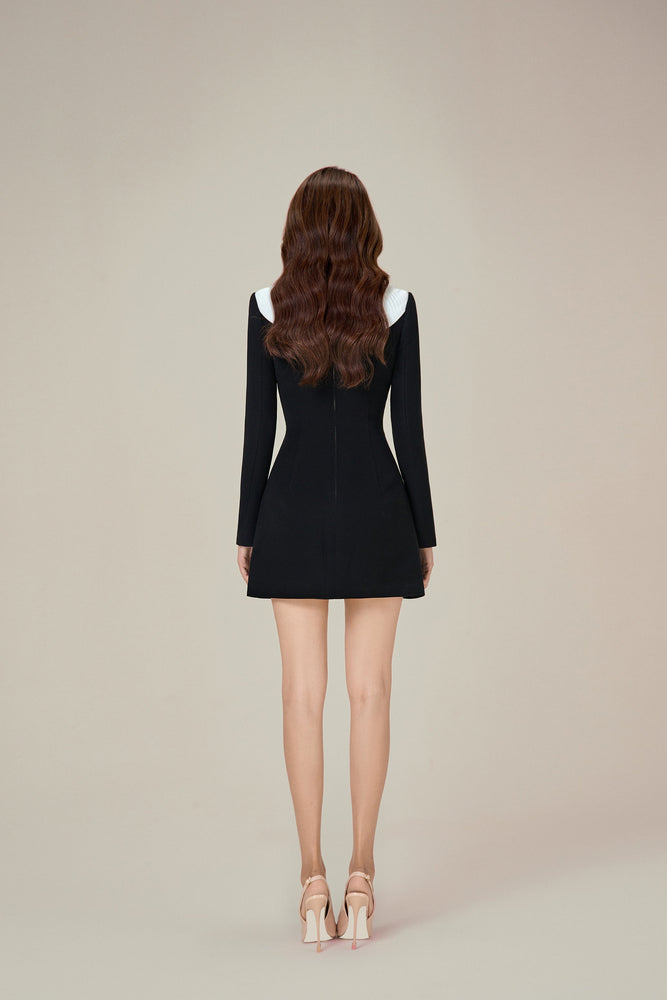 BLACK SMOCKED MINI DRESS