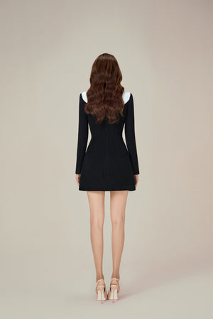 BLACK SMOCKED MINI DRESS