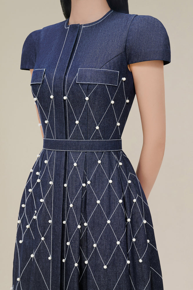 
            
                Load image into Gallery viewer, Denim Pearl Dress
            
        
