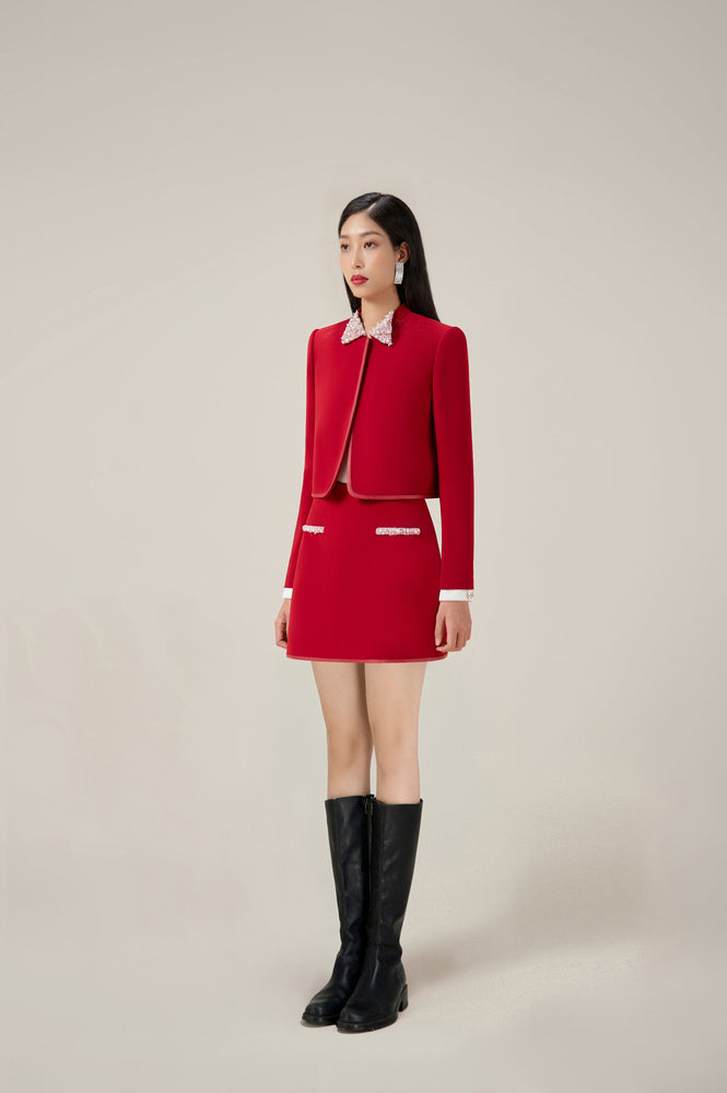 RED BEADED BOW JACKET