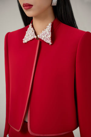 RED BEADED BOW JACKET