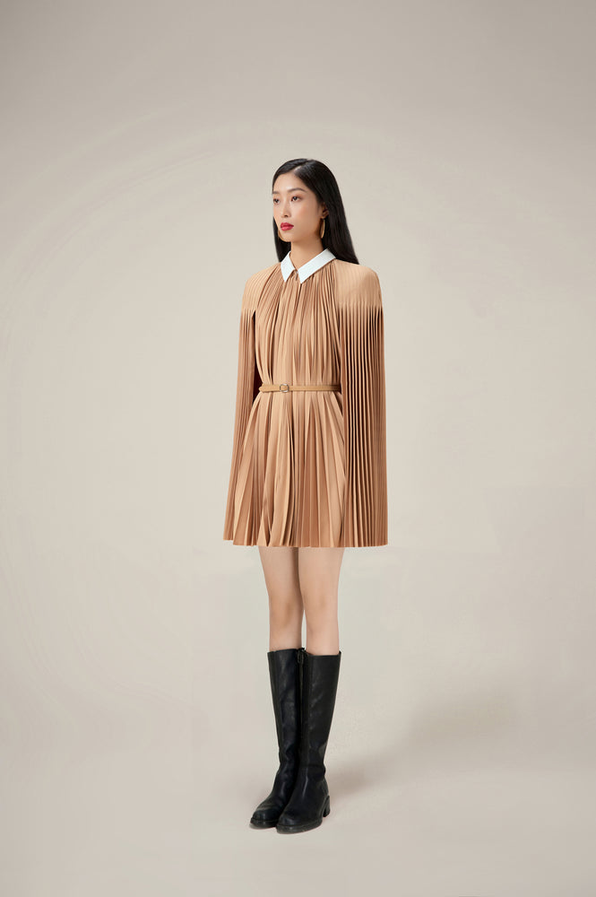 CAMEL PLEATED CAPE