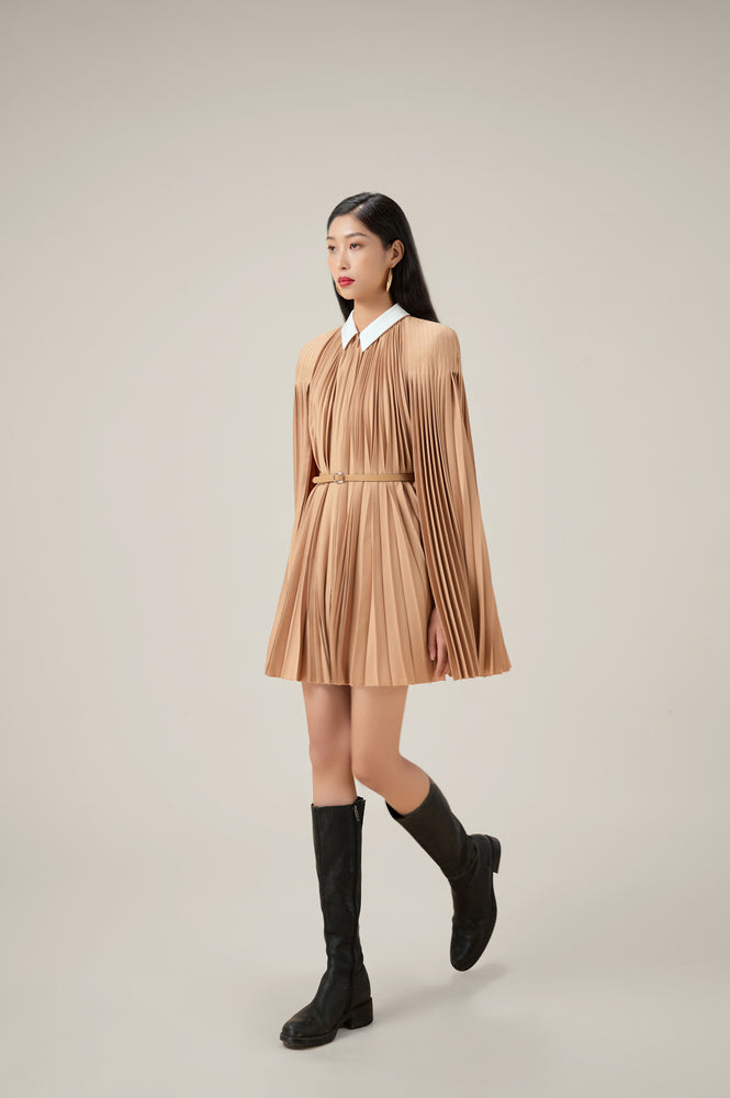 CAMEL PLEATED CAPE