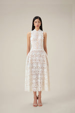 WHITE MULAN  LACE MIDI DRESS
