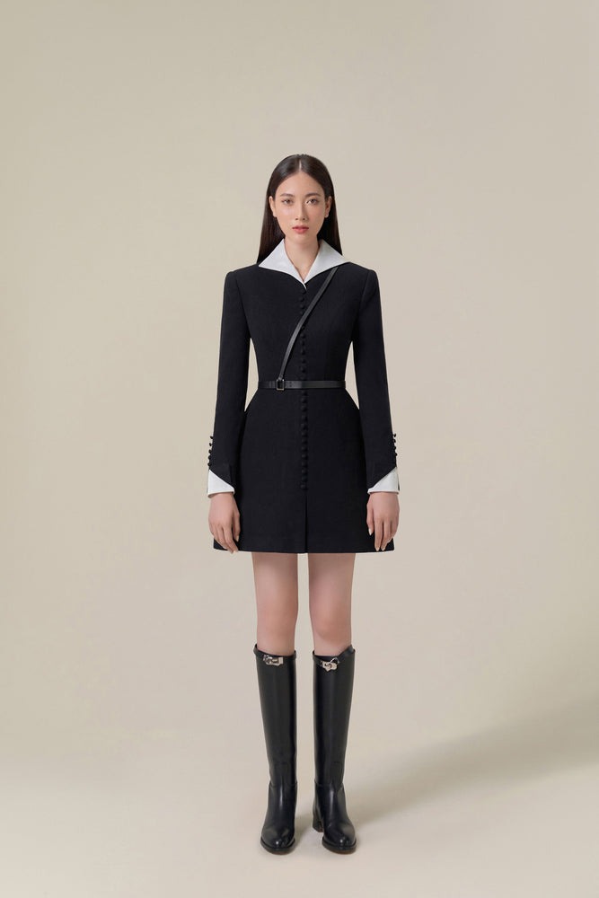 Black Herringbone Mini Dress