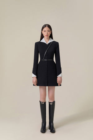 Black Herringbone Mini Dress