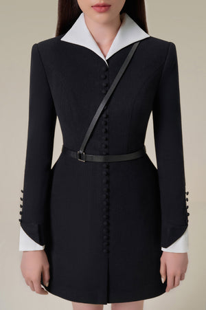 Black Herringbone Mini Dress