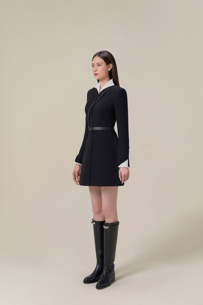 Black Herringbone Mini Dress