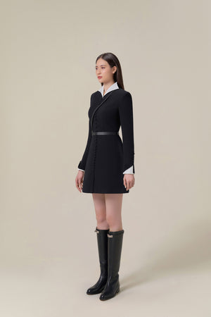 Black Herringbone Mini Dress