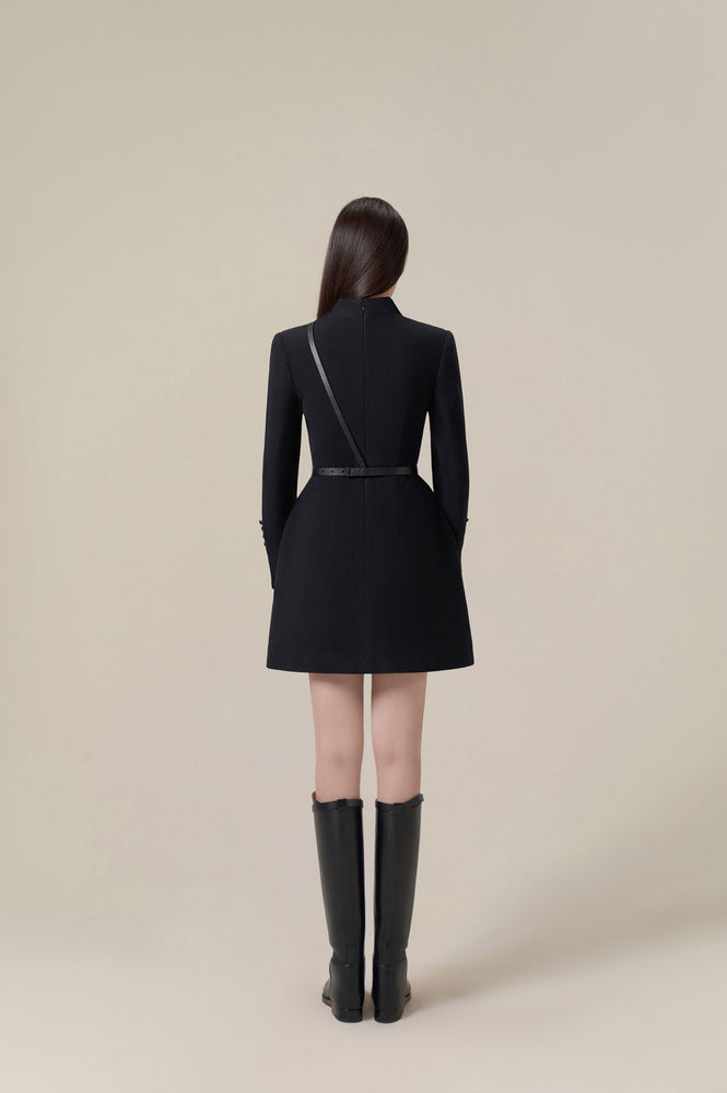Black Herringbone Mini Dress