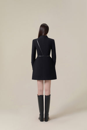Black Herringbone Mini Dress