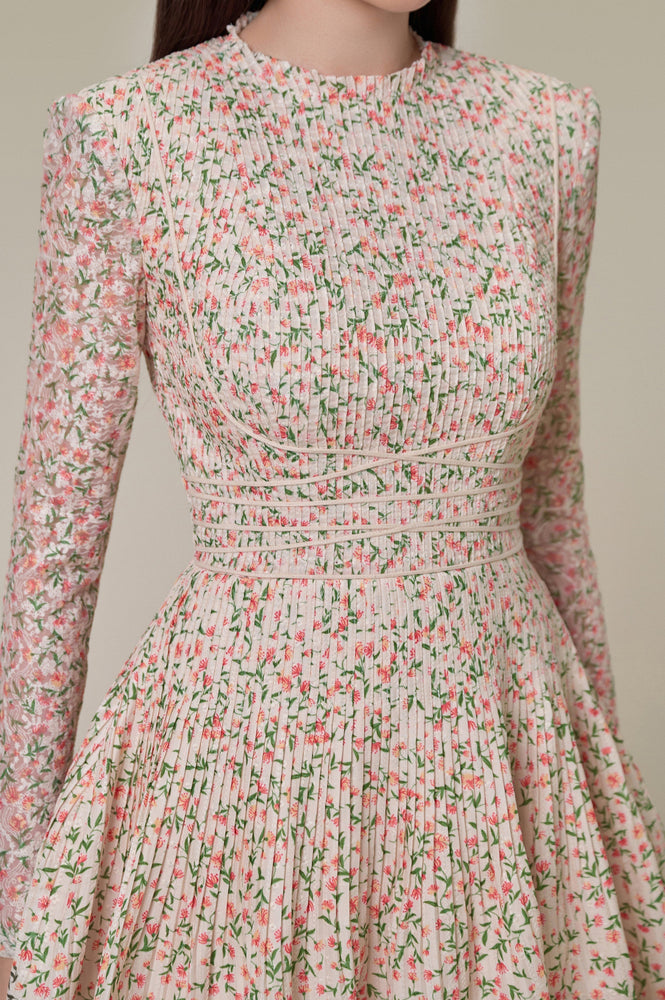 Floral Pleat Mini Dress