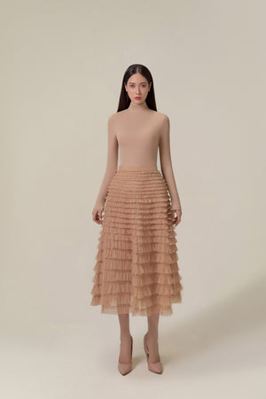 Beige Tule Mini Skirt
