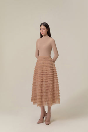 Beige Tule Mini Skirt