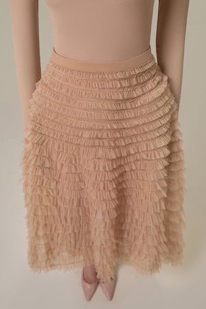 Beige Tule Mini Skirt