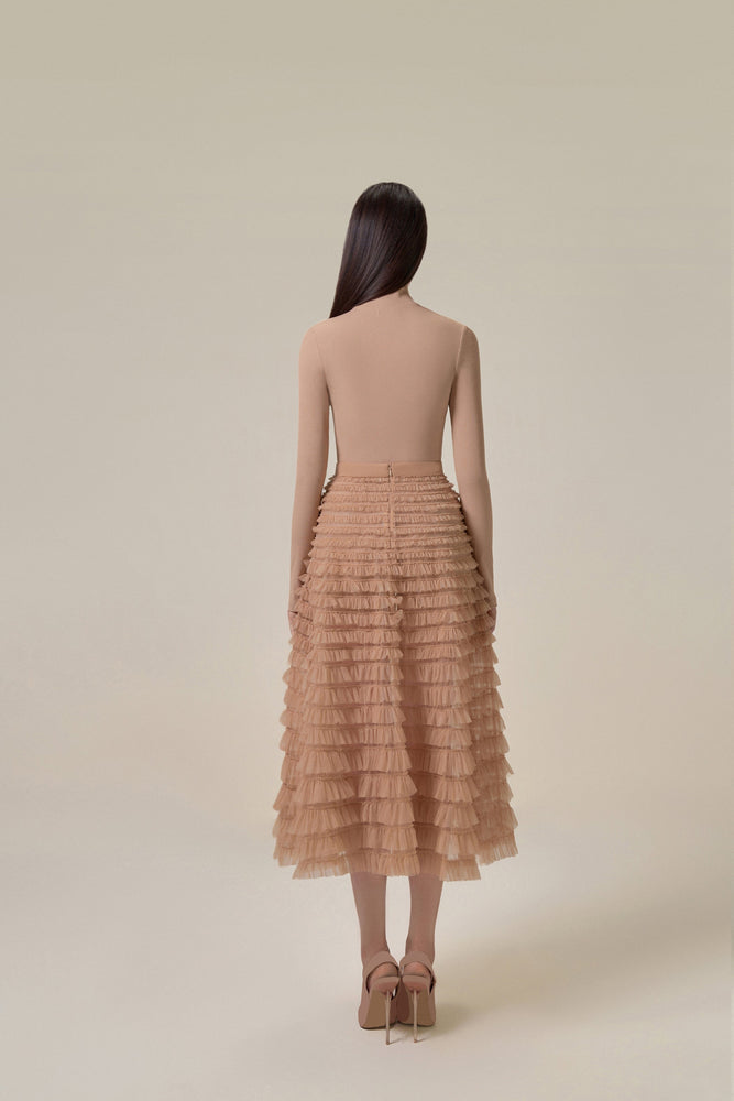 Beige Tule Mini Skirt
