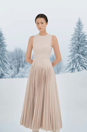 Porcelain Pleated Midi Dress