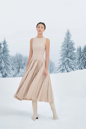 Porcelain Pleated Midi Dress