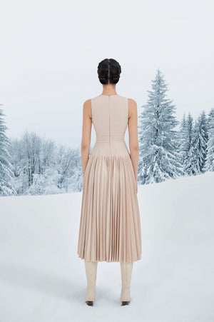 Porcelain Pleated Midi Dress