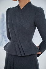 Grey Draped Midi Skirt