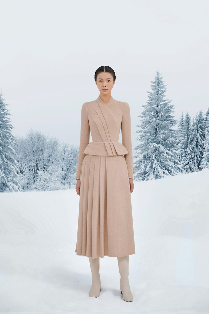 Beige Draped Midi Skirt
