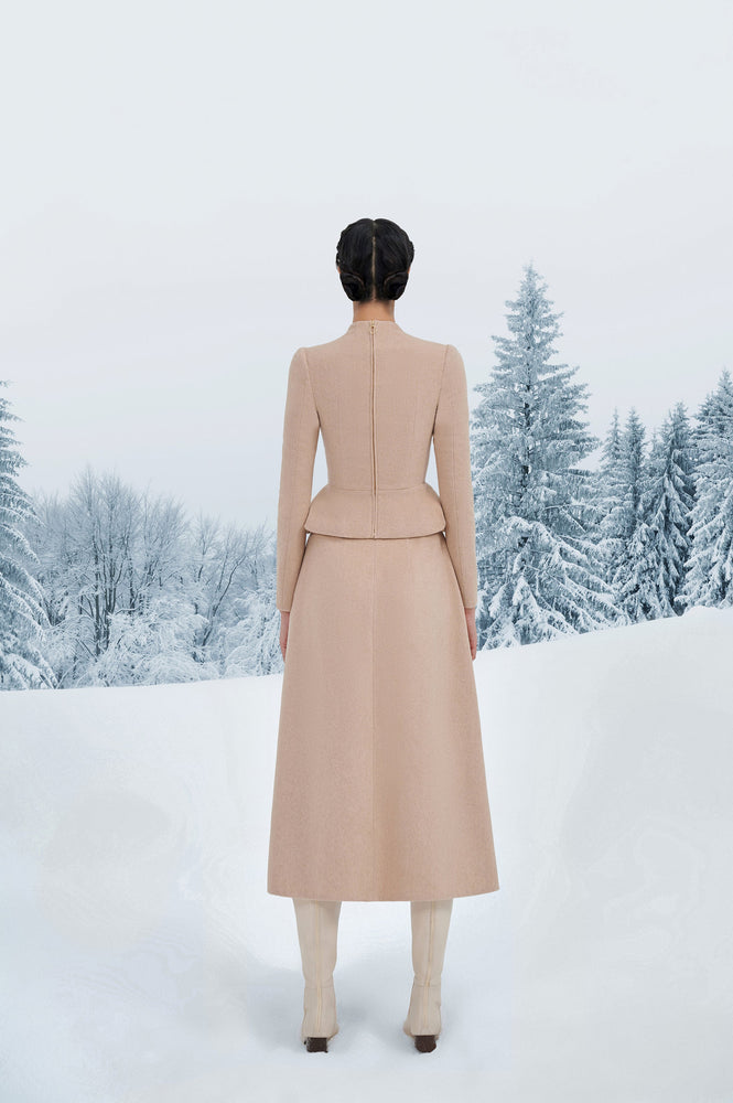 Beige Draped Midi Skirt