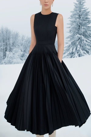 
            
                Load image into Gallery viewer, Black Pleated Midi Dress
            
        