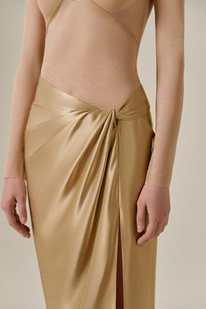 Drapped Bronze Midi Skirt
