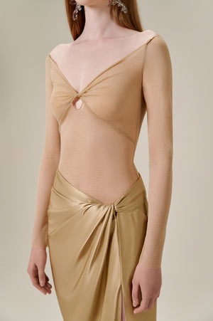 Drapped Bronze Midi Skirt