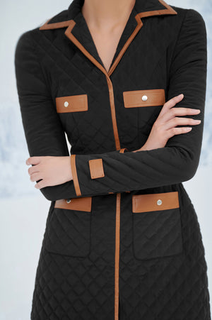 Black Quilted and Brown Leather Mini Dress