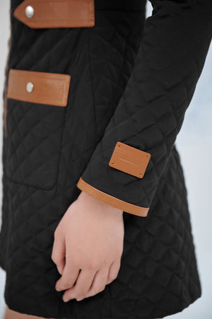 Black Quilted and Brown Leather Mini Dress