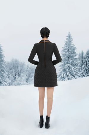 Black Quilted and Brown Leather Mini Dress