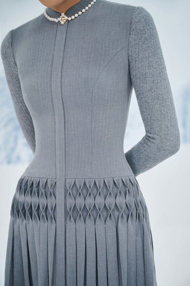 Grey Smocked Mini Dress