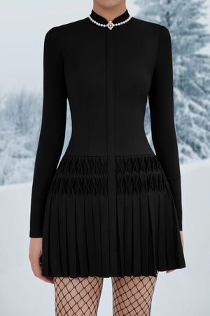 Black Smocked Mini Dress