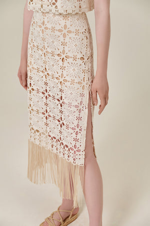 Beige Fringed Lace Skirt