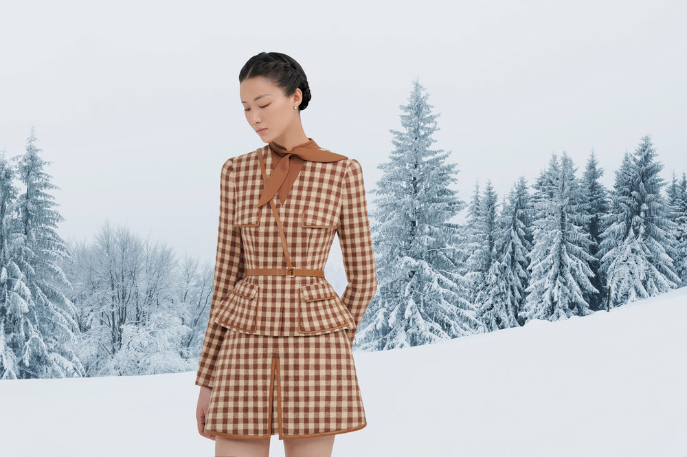 Brown Gingham Mini Skirt