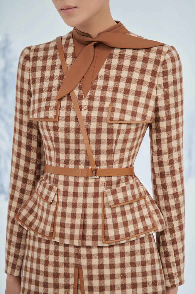 Brown Gingham Mini Skirt