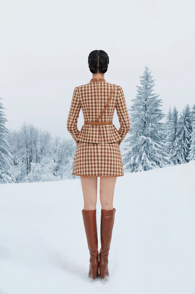 Brown Gingham Mini Skirt