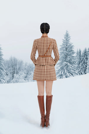 Brown Gingham Mini Skirt