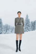 Grey Herringbone Mini Dress
