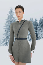 Grey Herringbone Mini Dress